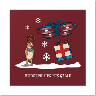 Rudolph Reindeer Christmas Drone Delivery Posters and Art